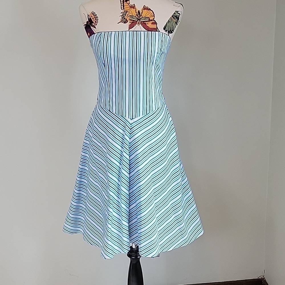 Teeze Me Blue And White Striped Strapless Dress With Tulle Underneath. Size Is S